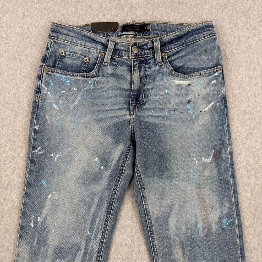 Lauren Ralph Lauren Jeans Womens 0 Blue Paint Splatter Relaxed Tapered Denim - Picture 4 of 13